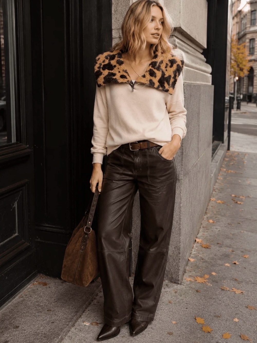 LONG SLEEVE ZIP UP ANIMAL PRINT SHERPA HOODED TOP